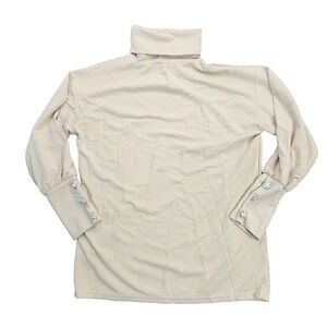 Women's Long Sleeve Shirts Top Loose Turtle neck Solid Color Beige Size XL